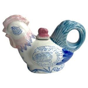 Vintage RARE‎ Chicken Rooster Pastel Colored Kitchy Ceramic Creamer Hand Painted